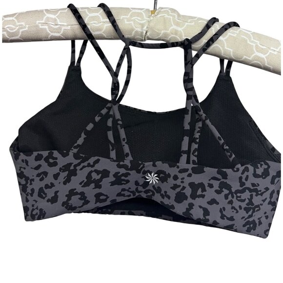 Athleta Solace Womens Sports Bra Cheetah Print Gray Black XS No Padding Stretch - Picture 2 of 4